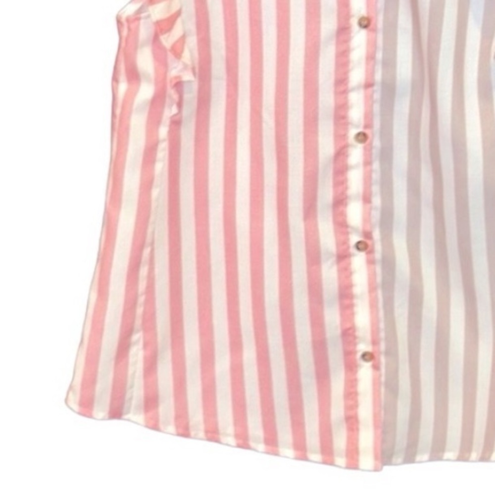 Mazik Cotton Pastel Ruffle Sleeve Button Down Stripe Shirt Size Medium - Picture 8 of 13